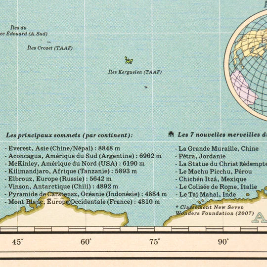 Affiche Carte du monde 2022 style vintage, World map (planisphère en Français) 70 cm x 50 cm