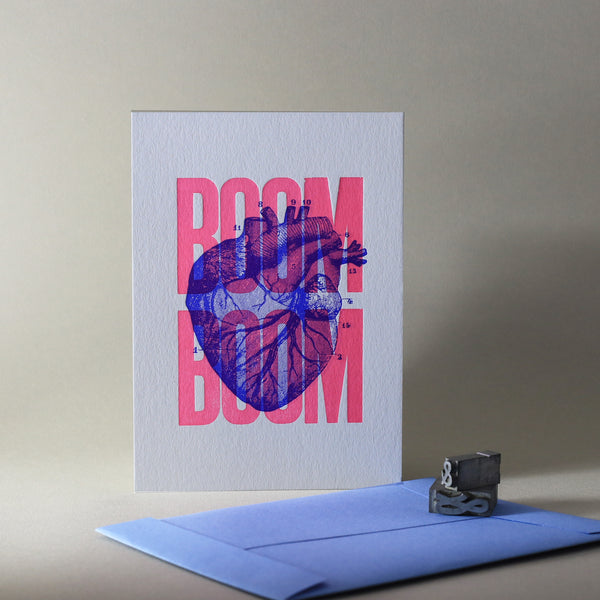 Carte letterpress Boom Boom rose fluo