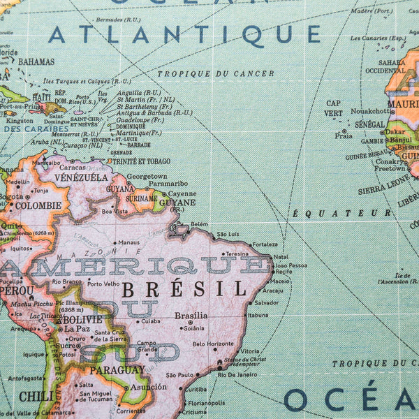 Affiche XXL Carte du monde 2022 style vintage (planisphère en Français) 120 cm x 90cm