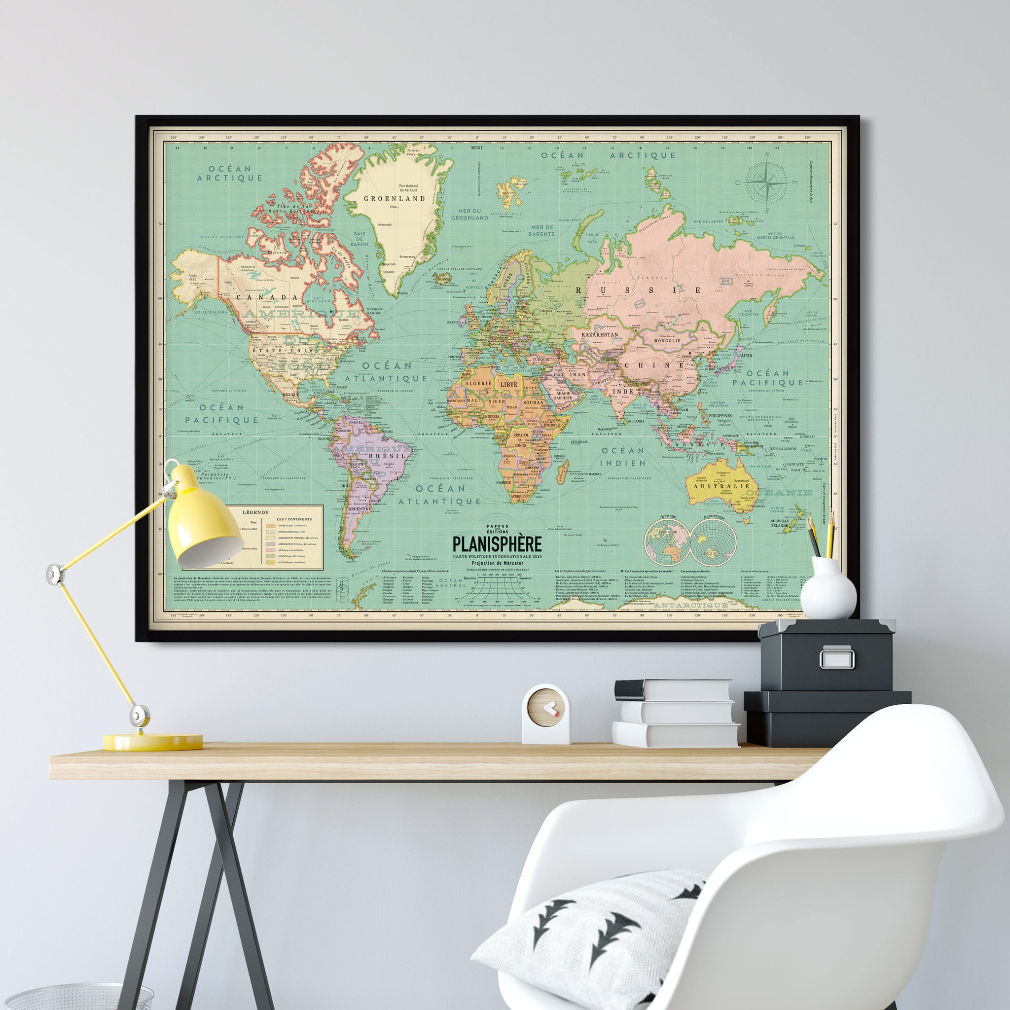 Carte du monde français vintage mappemonde planisphere en francais