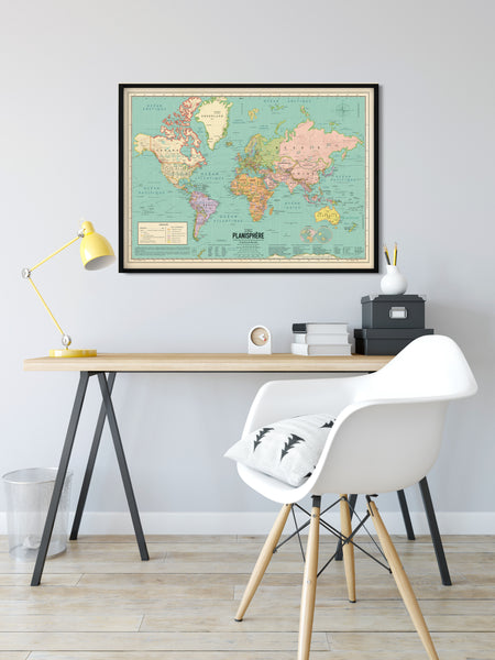 Carte du monde francais vintage mappemonde