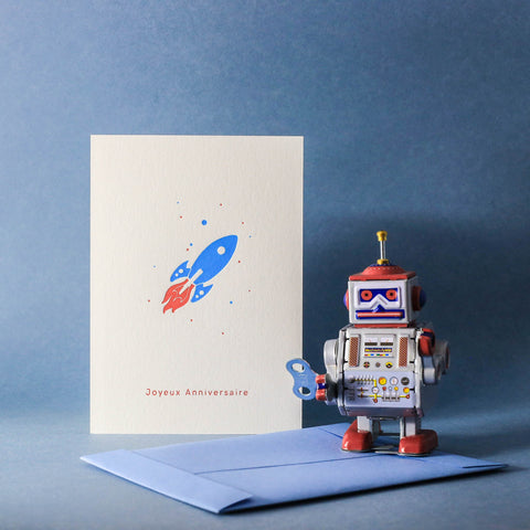 Carte letterpress - Joyeux anniversaire fusée
