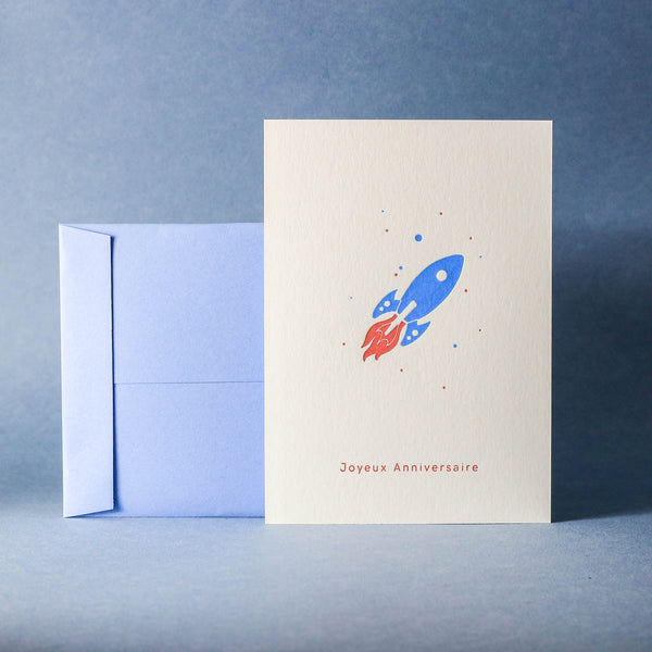 Carte letterpress - Joyeux anniversaire fusée