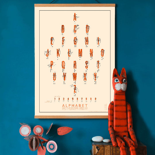 Affiche Alphabets dactylologique (langue des signes françaises) et braille (latin) 50 x 70 cm - PAPPUS EDITIONS