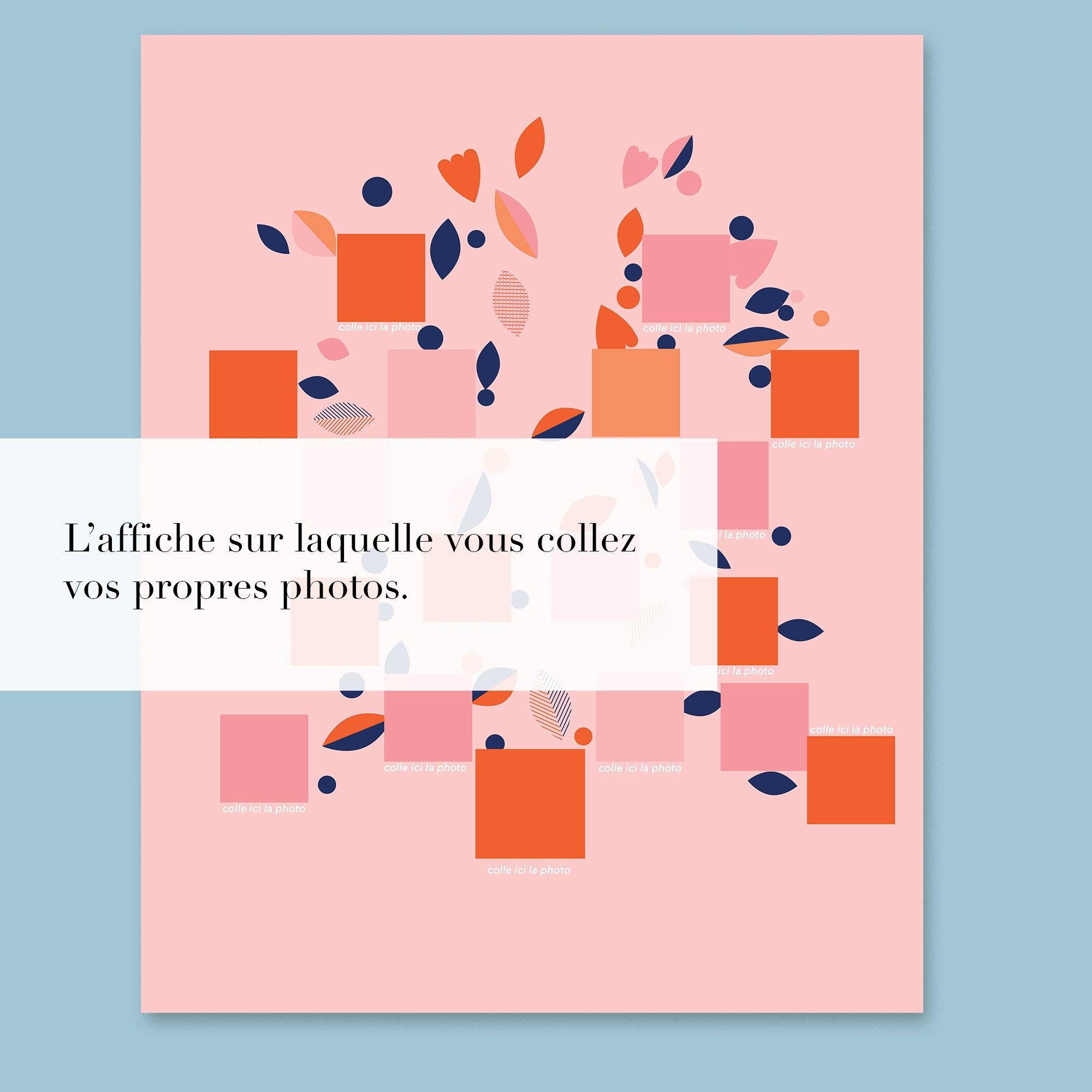 Affiche Arbre généalogique personnalisable - Rose poudré - PAPPUS EDITIONS
