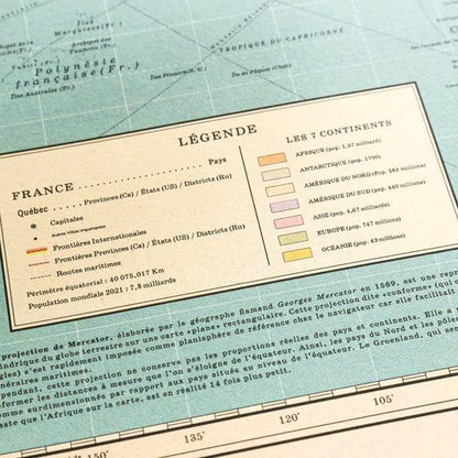 Affiche Carte du Monde actuelle - Planisphère Rétro Décoratif et Pédagogique - Pappus Éditions - PAPPUS EDITIONS