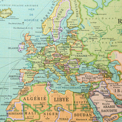 Affiche XXL Carte du monde 2022 style vintage (planisphère en Français) 120 cm x 90cm - PAPPUS EDITIONS