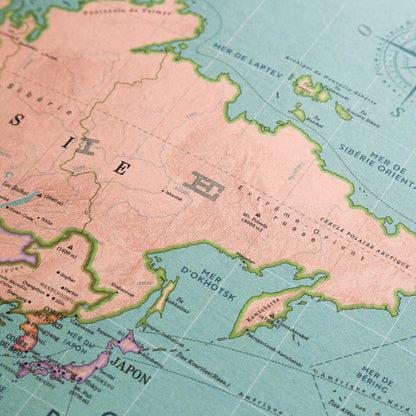 Affiche XXL Carte du monde 2022 style vintage (planisphère en Français) 120 cm x 90cm - PAPPUS EDITIONS