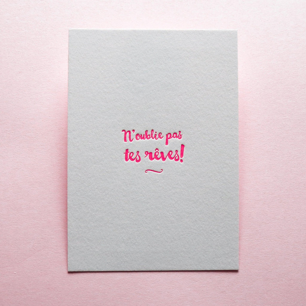 Carte Letterpress - N'oublie pas tes rêves ! - PAPPUS EDITIONS