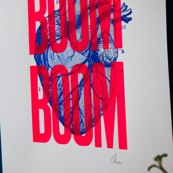 Affiche Boom Boom rose fluo (A3) - Sérigraphie signée