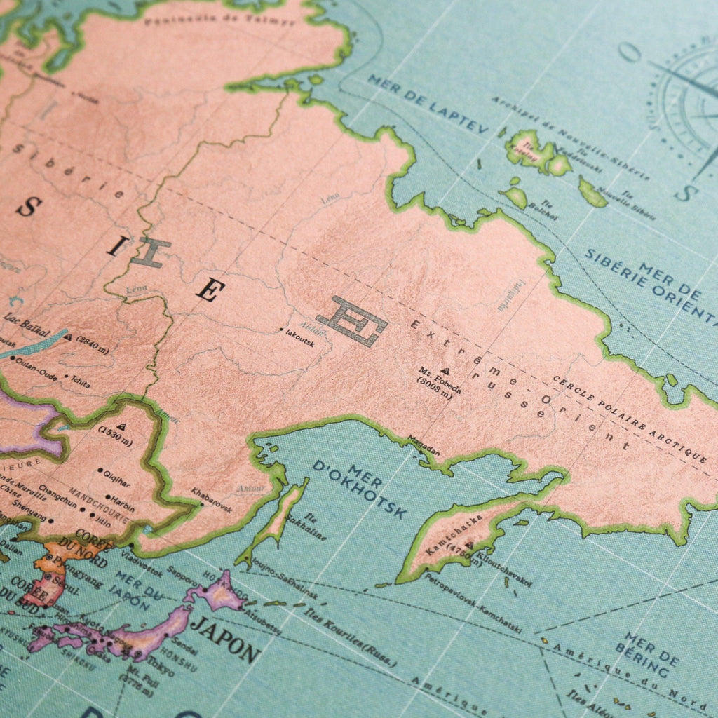 Kit affiche Carte du monde 2022 XL style vintage en Français 100 cm x 70 cm avec porte affiche aimanté - PAPPUS EDITIONS