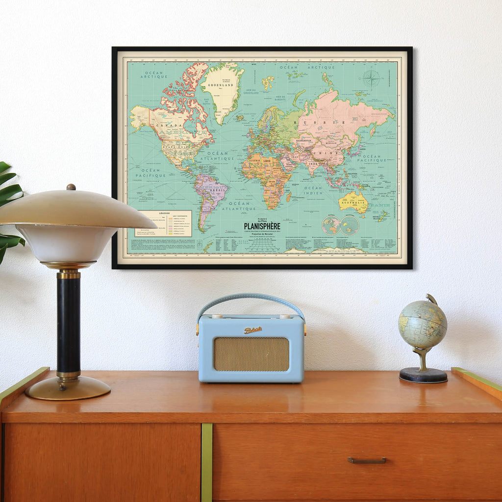 Carte du monde Icônes, Poster idéal pour afficher au salon