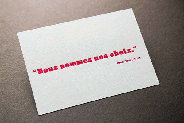 Carte Letterpress citation Jean-Paul Sartre