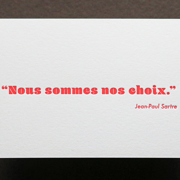 Carte Letterpress citation Jean-Paul Sartre